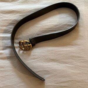 Black Leather Belt with Gold Buckle